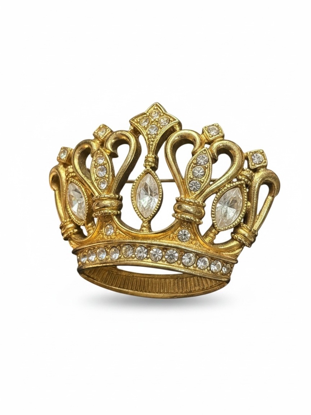 Vintage KJL For Avon Rhinestone Crown Brooch Kenneth Jay Lane Gold Tone
